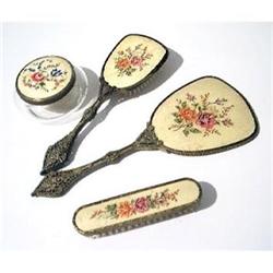 Petit Point Emroidered and Brass Dresser Set #1238199
