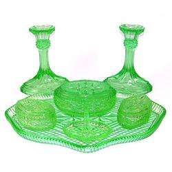English Green Depression Glass 10 Piece Vanity #1238200