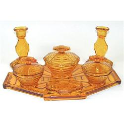 Bagley Glass COBWEB Art Deco Vanity Set #1238201