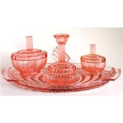 Pink Art Deco Depression Glass Vanity Set #1238204