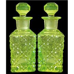 Boston Sandwich Vaseline Glass EAPG Decanters #1238220