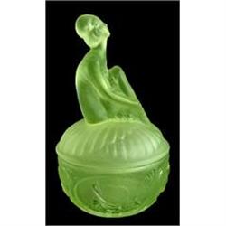 CLAUDETTE Green Satin Glass Powder Jar #1238221