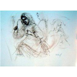 Three Women In The Field lithograph by Edna #1238290