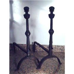 ANTIQUE ANDIRONS FIREDOGS 15c BRASS iron #1238306