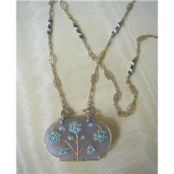 ANT.JADE/18K,ENAMEL & TURQUOISE PEND/CHAIN #1238319