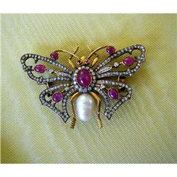 ESTATE 18K/RUBY/DIAMOND 2 1/2" BUTTERFLY PIN #1238322