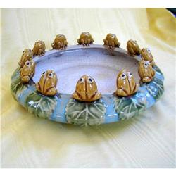 RARE ANT.~12 FROGS ON LILY ~MAJOLICA #1238325