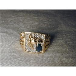 Estate 14K YG Sapphire Diamond Nugget Mens Ring#1238370