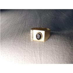 Estate 14K YG Gold Diamond Sapphire Mens Ring #1238371