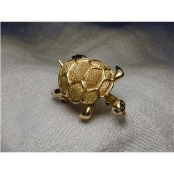 Rare Estate 14K YG Gold Emerald Turtle Brooch #1238376