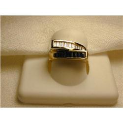 Estate 14K YG Baguette Diamond Sapphire Ring #1238382