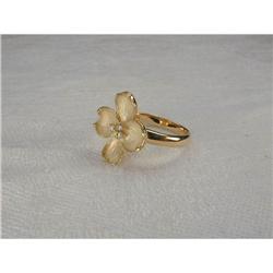 Estate 18K YG Diamond Floral Enamel Flower Ring#1238384