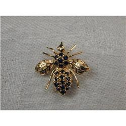 Estate 14K YG Gold Sapphire Bee Fly Pin Brooch #1238385