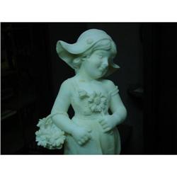WHITE MARBLE STATUARY of GIRL with FLOWERS #1238487