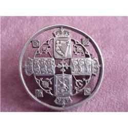 VICTORIAN FRETWORK SILVER COIN BROOCH #1238546