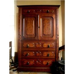 Antique Victorian Walnut  Burl Wood Armoire #1265015