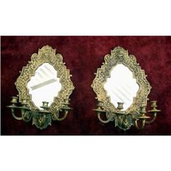 French Beveled Mirrored Gilt Metal Sconces #1265021