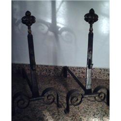 ANTIQUE ANDIRONS FIREDOGS 1690 brass iron #1265284