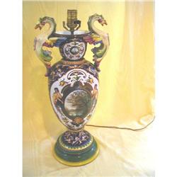 19thC SPECTACULAR MAJOLICA 21  LAMP w. SHADE #1265296