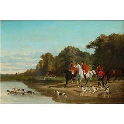 A Stag Hunt crossing a river Eng School 19th C #1265335