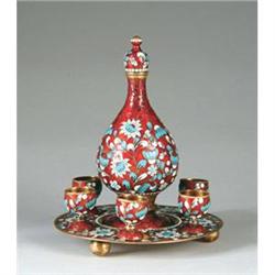 Fine Russian Enameled Brass Liqueur Set #1265439