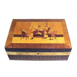 Antique Cigar Humidor Wood Inlaid Porcelain #1265440