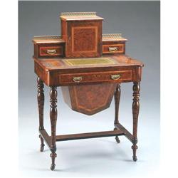  Antique Burl Walnut Ladies Work Table Desk #1265444