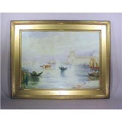 Antique Venice Canal Painting signed Watercolor#1265445