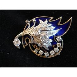 Dramatic Diamond and Blue Enamel Stylized Leaf #1265505