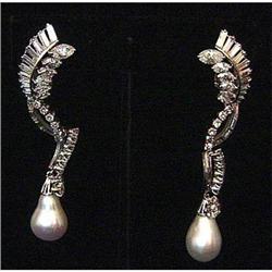 Pair of Diamond and Pearl Earrings #1265723