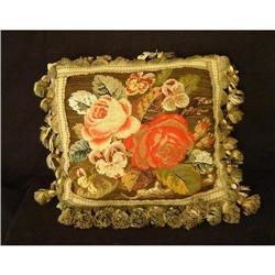 Antique Hand-Made Floral Needlepoint Pillow #1265740