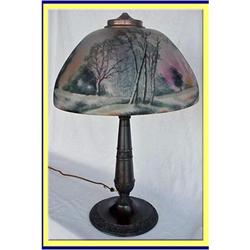 ART GLASS REVERSE PAINTED LAMP PITTSBURG  #1265908