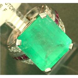 Vintage 16.55ct Emerald Ruby Dia Platinum Ring #1292120