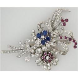 Vintage Diamond, Sapphire, & Ruby 18k Gold Pin #1292123