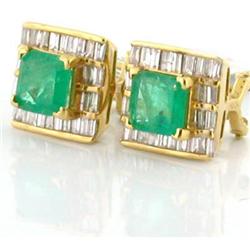 Vintage Emerald & Diamond 18k Earrings #1292128