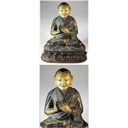 SINO-TIBETIAN BRONZE STATUE HOLY MONK 18th C #1292176