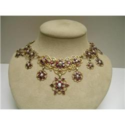 18 Ct. Gold & Garnet & Pearl Necklace #1292332