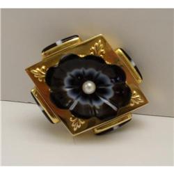 Victorian 15 ct. Gold Agate Flower & Pearl #1292340
