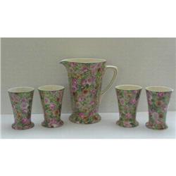 Crown Ducal Pink Chintz Pitcher and Tumblers #1292347