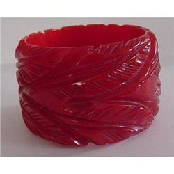Bakelite Vintage Carved Red Bangle #1292358