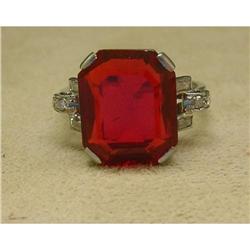 Deco Red Opal Ring Platinum Setting #1292370