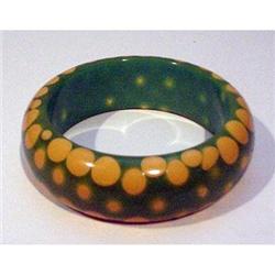 Bakelite Wide Green and Yellow Random Dot #1292382