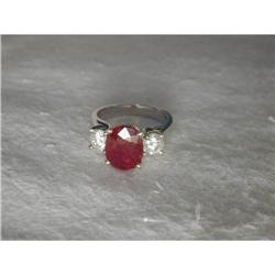 Estate 14K WG 4 CT Ruby Diamond Tri-Stone Ring #1292399