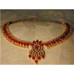 Unique Estate 18K YG Ruby 3 CT Diamond Necklace#1292400