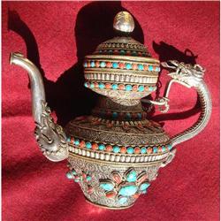 Antique Nepalese silver  teapot decorated with #1292425