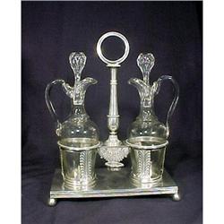 Antique Silver Glass Cruets Stand 18th Century #1292501