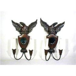 Pair Antique Carved Wood Eagle Wall Sconces #1292502