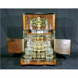 Antique Tantalus Burl Wood Cut Glass Cordials #1292504