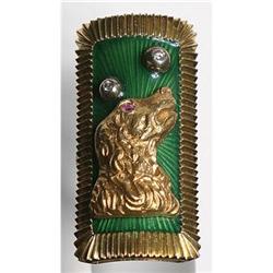 Estate 18kt Gold Enamel Diamond Ruby Dog Ring #1292572