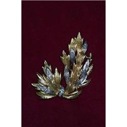 Estate Diamond Italian Leaf Pin Broach gold 18k#1292573